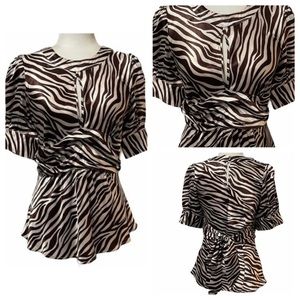 BCBGMaxAzria Brown & Cream Zebra Blouse